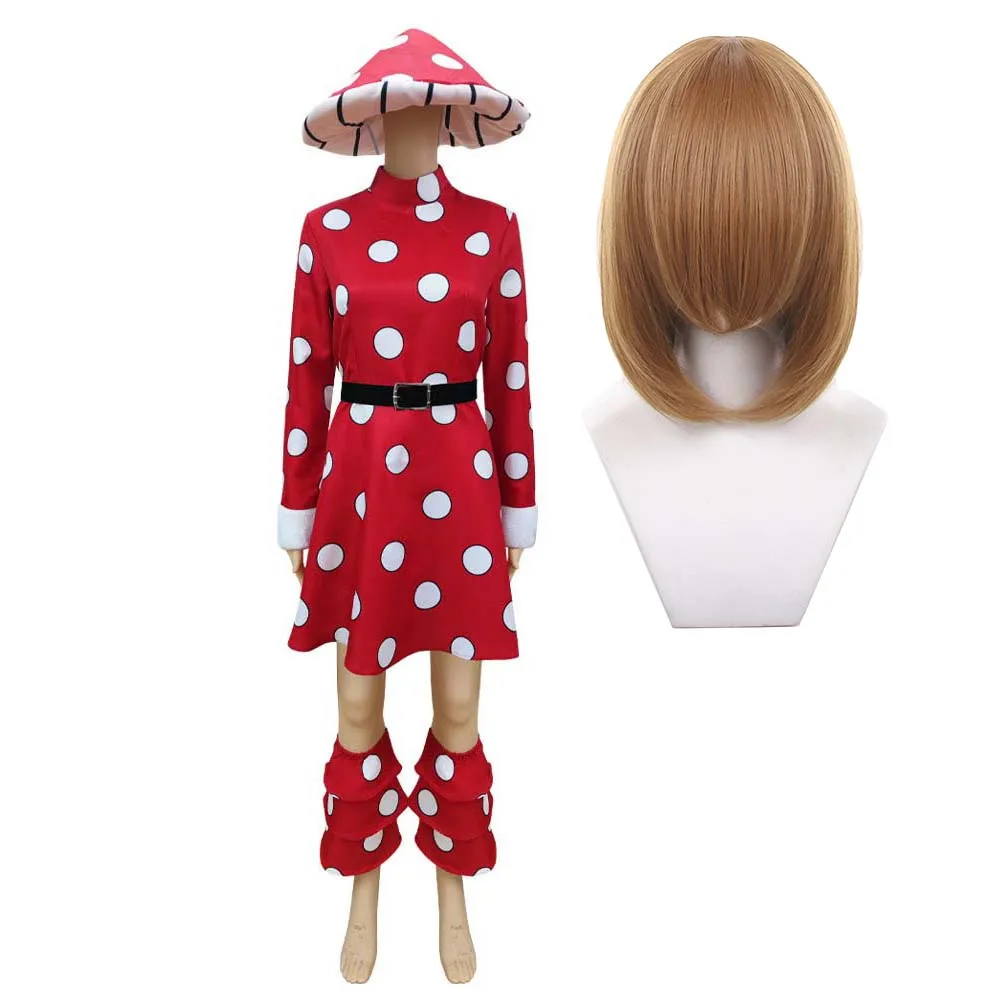 Женский карнавальный костюм на Хэллоуин, ролевая игра My Hero Academia, красный пятнистый гриб, косплей, Komori Kinoko, красное платье, костюм