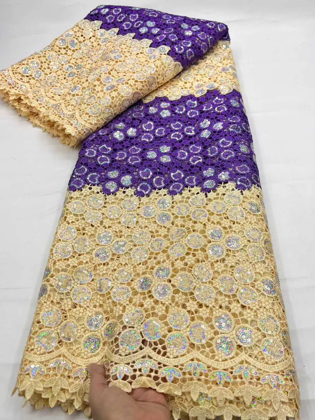 

Guipure Cord Lace African Sequin Lace Fabric New 2026 High Quality Water Soluble Lace Fabric Embroidered For Women Party Dresses