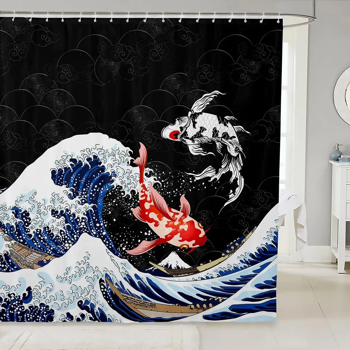 

Японская занавеска для душа с рыбой Укиё, океанский серфинг, тканевые занавески для душа кои для детей и мальчиков, для взрослых, экзотические животные Кои в японском стиле