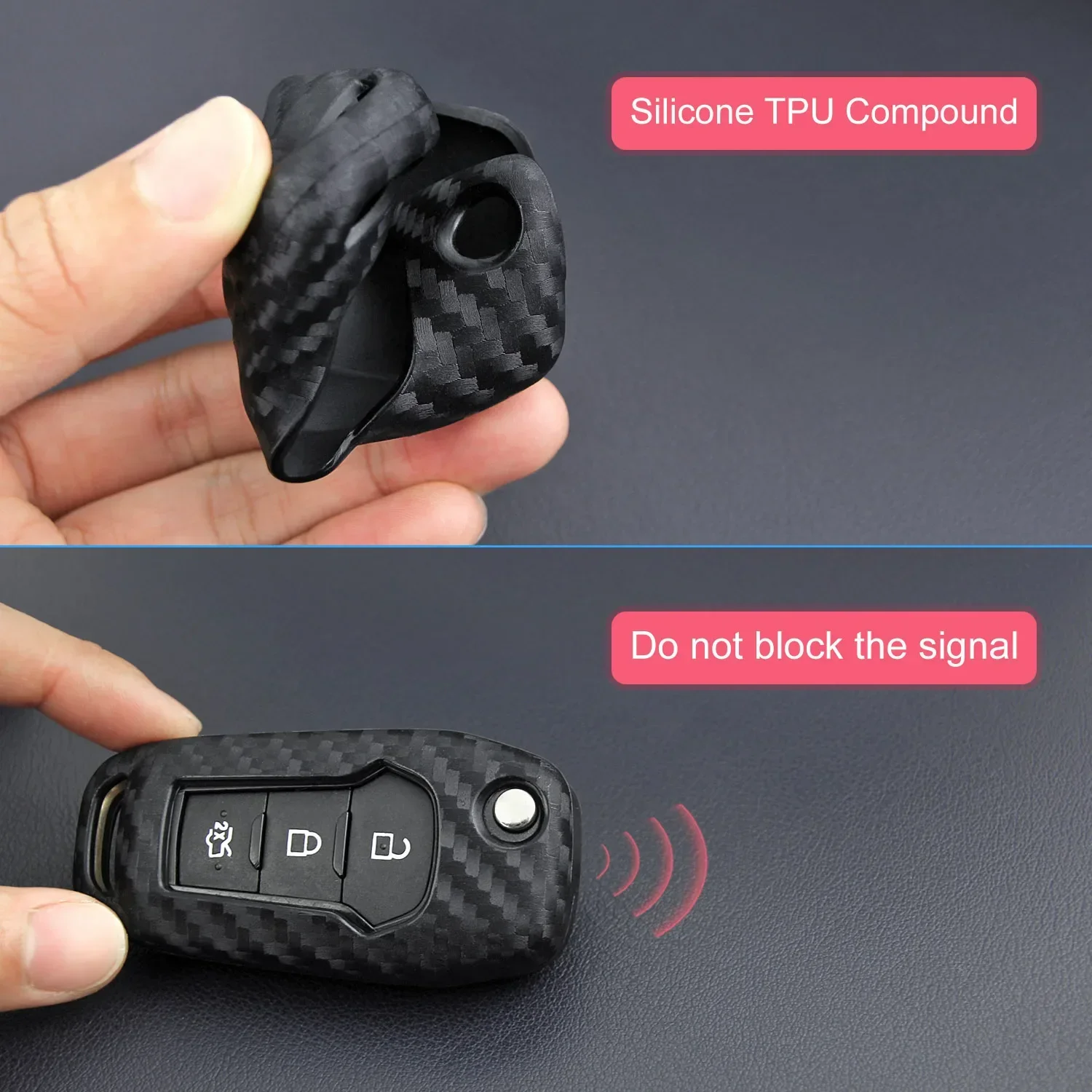 Flip Car Key Fob Cover Case Chain For Ford Ecosport F150 F250 F350 F450 XLT Ranger XL Maverick Everest Carbon Fiber Look view 5