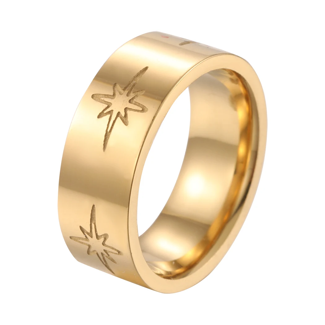 Cxwind Simple Divine Gold Carved Twinkling Star Ring Delicate Stainless Steel Starry Jewelry Christmas, New Year Gift