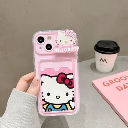 Cute Sanrio Hello Kitty Kuromi Pochacco Card Wallet Pocket Luminous Phone Case For iPhone 15 14 13 12 11 Pro Max Soft TPU Cover