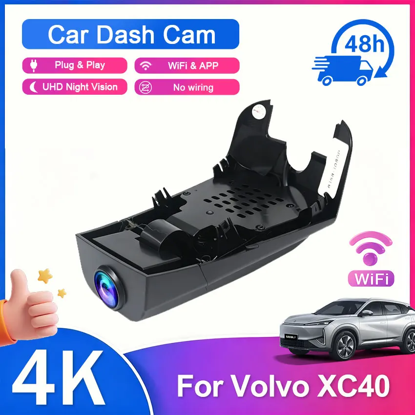 For Volvo XC40 2017~2021 4K 2160P Front Rear Camera Dash Cam Wifi Plug and Play Video Recorder Loop Recording Night Vision