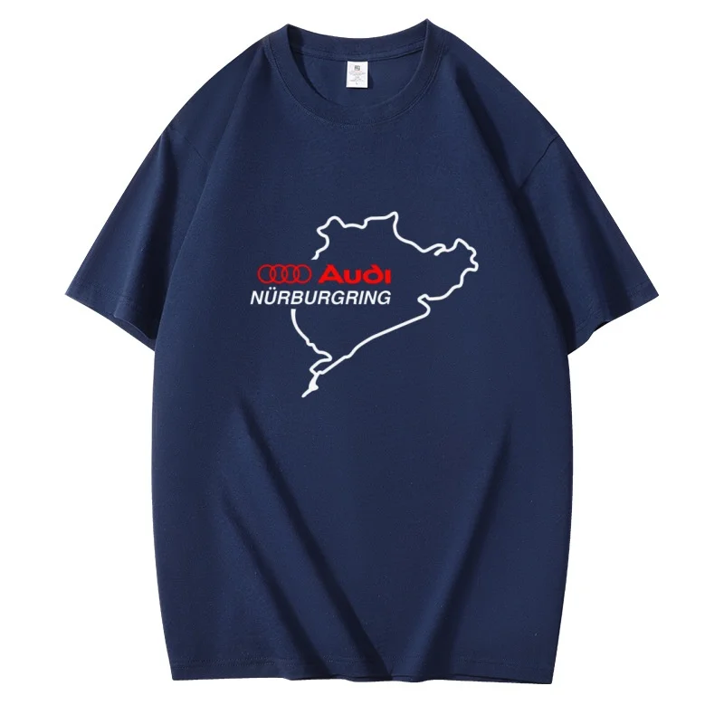 

Высококачественная хлопковая футболка Audi с принтом карты Нюрбургринга, повседневная, модная, простой дизайн, удобная посадка.