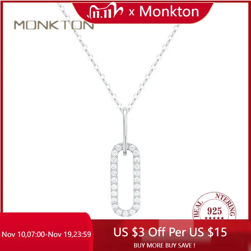 

Monkton 925 Sterling Silver Paper Clip Shape Pendant Necklace For Women Hollow Zircon Collarbone Chains Choker Fine Jewelry