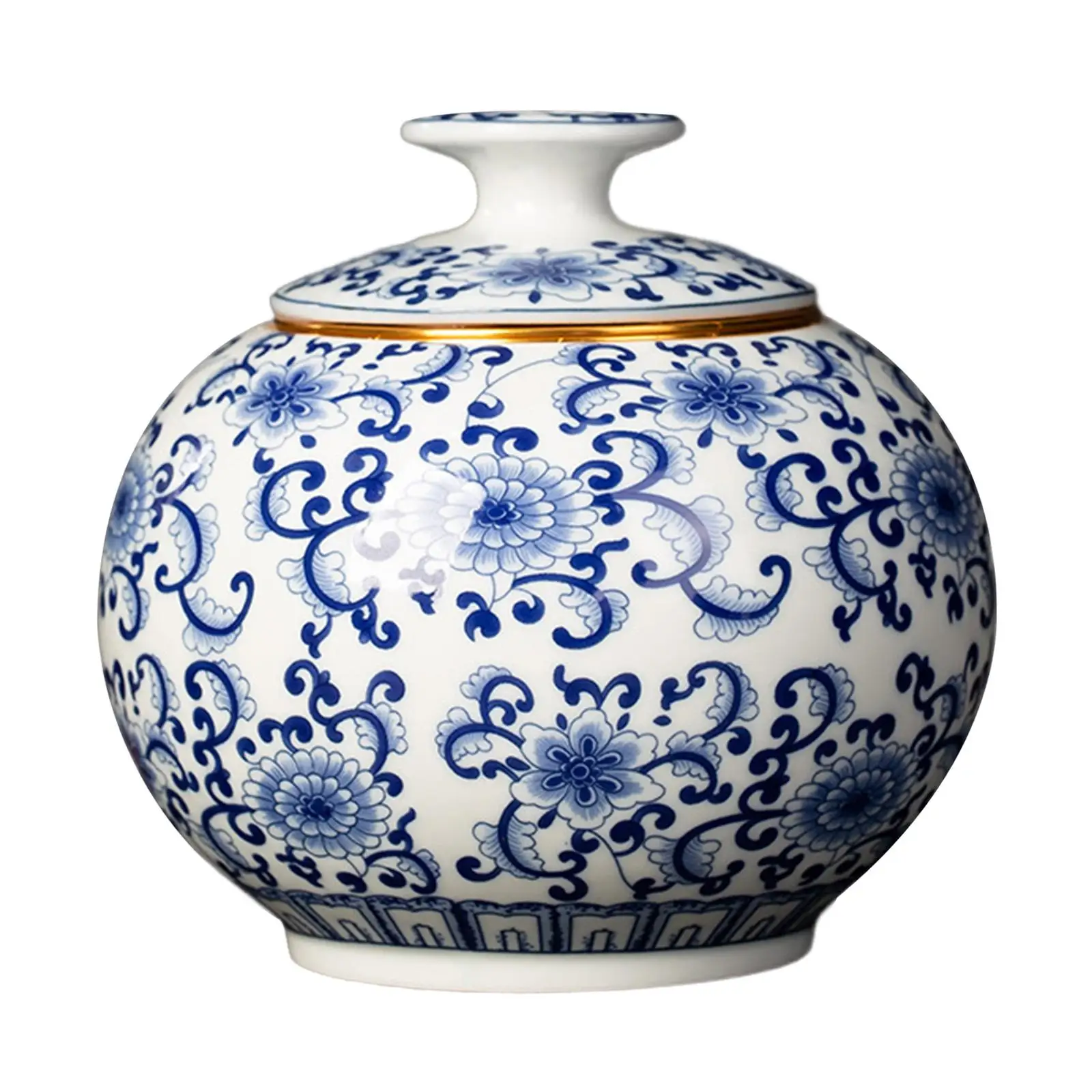 Ginger Jar Temple Jar Tea Storage Jar Glazed Blue and White Vase Floral Print Jar for Desktop Weddings Home Piece Office Decor