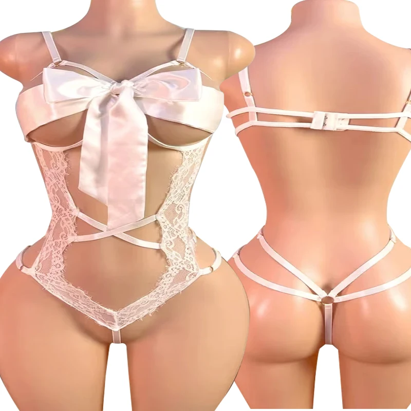 

Transparent Pajamas Open Lace Frenulum Tulle Bodstocking Porno Lingerie Women Open Crotch Sleepwear Temptation Sexiest Nighdress