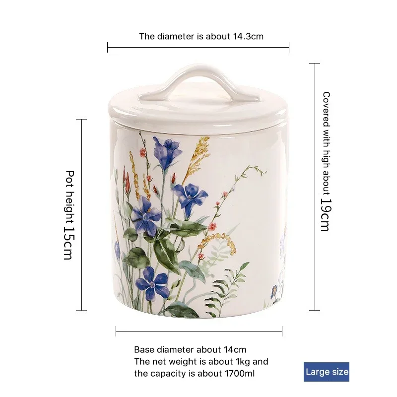 Large Capacity Flower Storage Jar, Silicone Sealed Tank, Nut Jar, Tea Caddy, Snack Cans, Sugar Bowl, Spice Canister for Kitchen