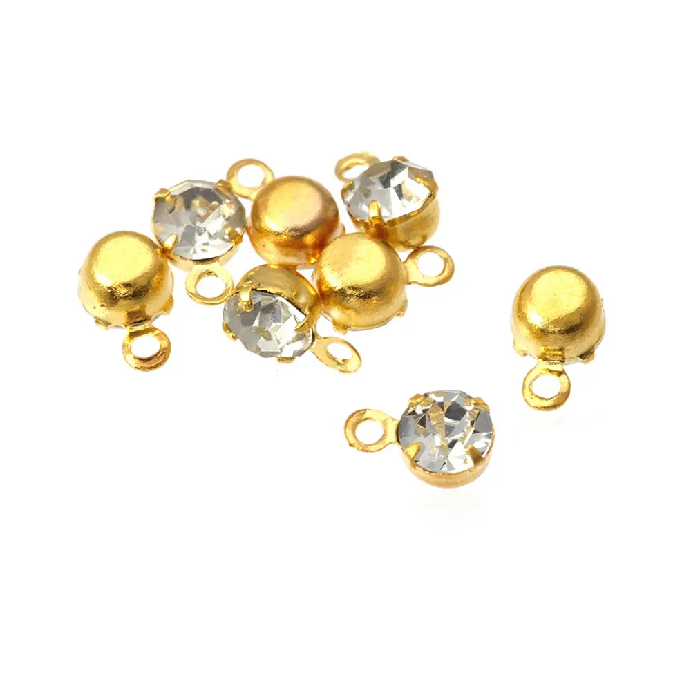 100PCS 4MM 5.5MM 8MM Brass with Glass Rhinestone Single Hole Rhinestone Charms End Beads Diy Jewelry Findings Accessories