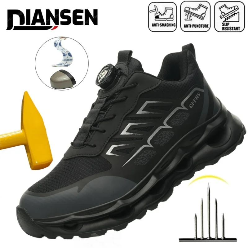 

Рабочие ботинки с вращающейся пряжкой, защитная обувь со стальным носком, мужская дышащая защитная обувь, брендовая неразрушимая обувь, устойчивая к проколам рабочая обувь