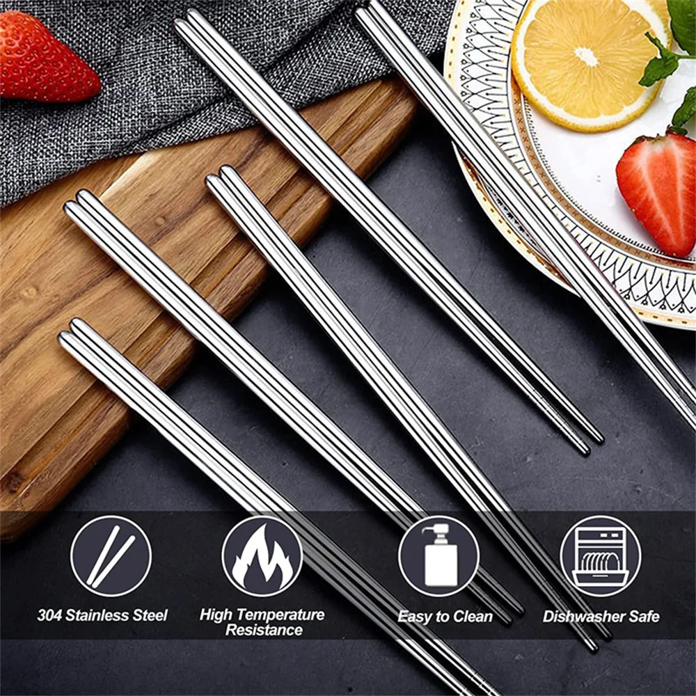 Non-slip Chopsticks Lightweight Stainless Steel Metal Chinese Tableware Stainless Steel Chopsticks Insulation Reusable Anti-slip