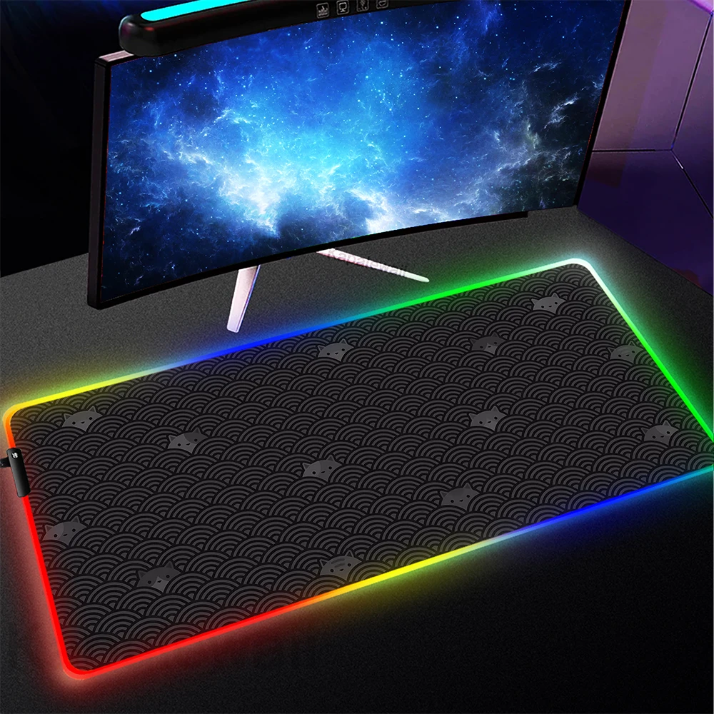 

Японский большой RGB коврик для мыши с волной, Женский игровой коврик для мыши, большой игровой коврик для мыши, геймерский коврик для мыши, коврик для мыши с подсветкой