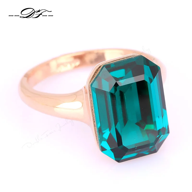 Green Big Crystal Elegant Finger Ring HotSale Rose Gold Color Fashion Brand Red Crystal Jewelry For Women anel DFR276