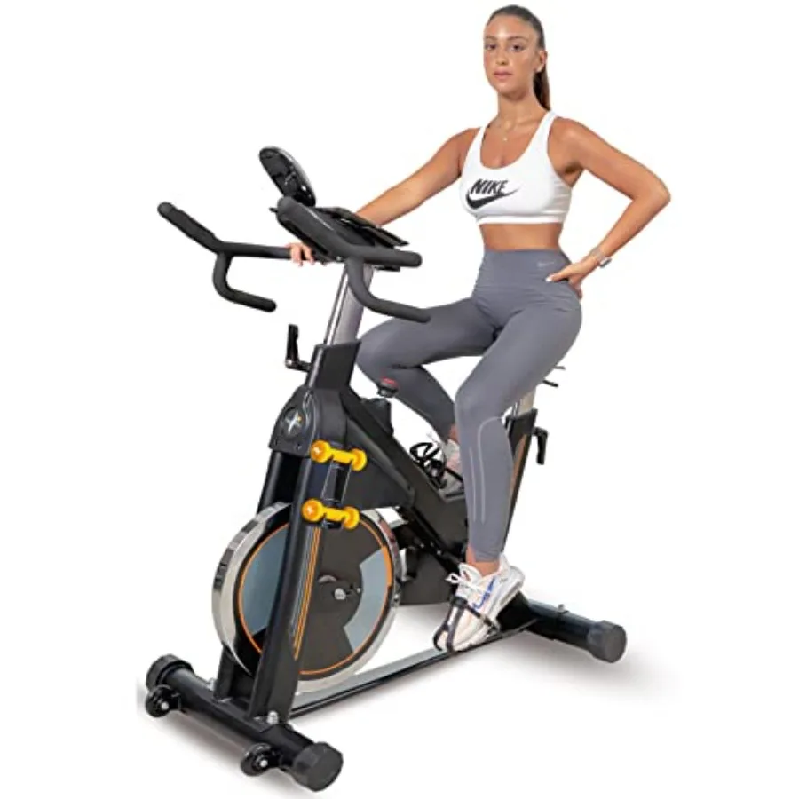 

Велотренажер для дома, усиленный, с магнитным сопротивлением 115 фунтов и гантелями 2x1 фунт, черный, для домашних тренировок