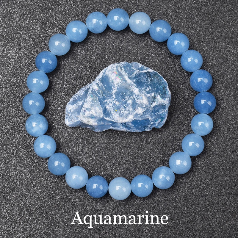 Natural Aquamarins Quartzs Beads Bracelet Women Men 6mm 8mm Sky Blue Stone Round Bead Bracelet Elastic Rope Energy Jewelry Gift