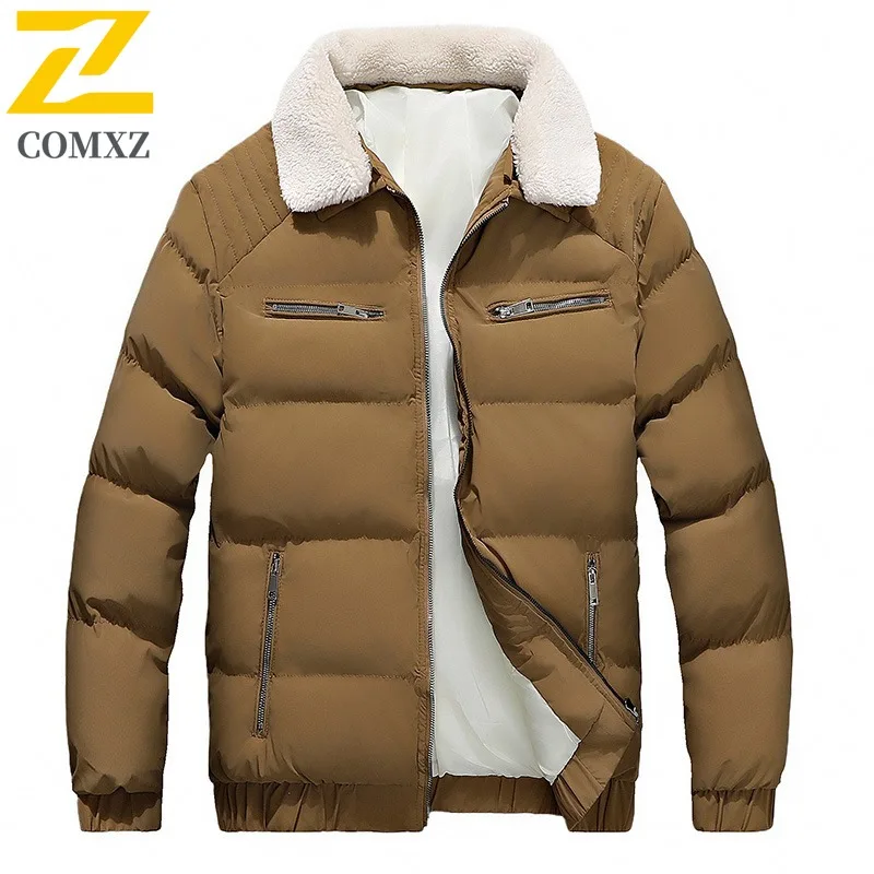 COMXZ الوقوف طوق قسط وسادة مبطنة 2025 الرجال الكورية نمط ضوء سترة رحلة الترفيه الباردة والدليل على الشتاء سترة واقية جديدة