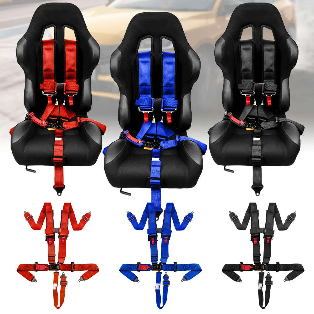 Racing Seat Belts 3Inch Universal Adjustable 5 Point Car Safety Harness with Sponge Shoulder Pads Latch Lock Kart Seat Belts