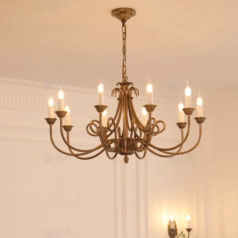 American dark bronze, living room candle chandelier, retro, dining room