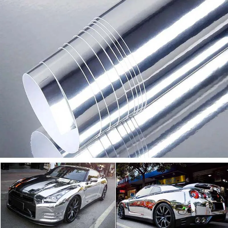 5meters Silver Vinyl Wrap Chrome Covering Film Car Stickers Motorcycle Wrapping Foil Body Bubble Electro Coating Film Sticker