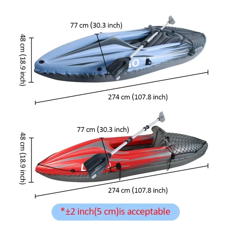 

Portable Blue Red PVC One Person Waterplay Outdoor Travel Inflatable Kayak Boat With Paddle And Air Pump