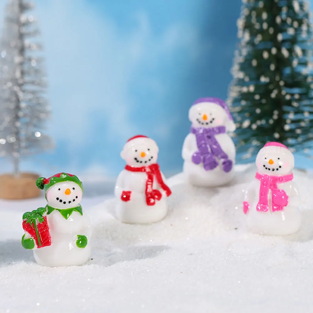 

6pcs Miniature Snowman Figurines Christmas Decor Xmas Ornaments Resin Mini Statues Desktop Garden Decoration Tiny Snowman Micro