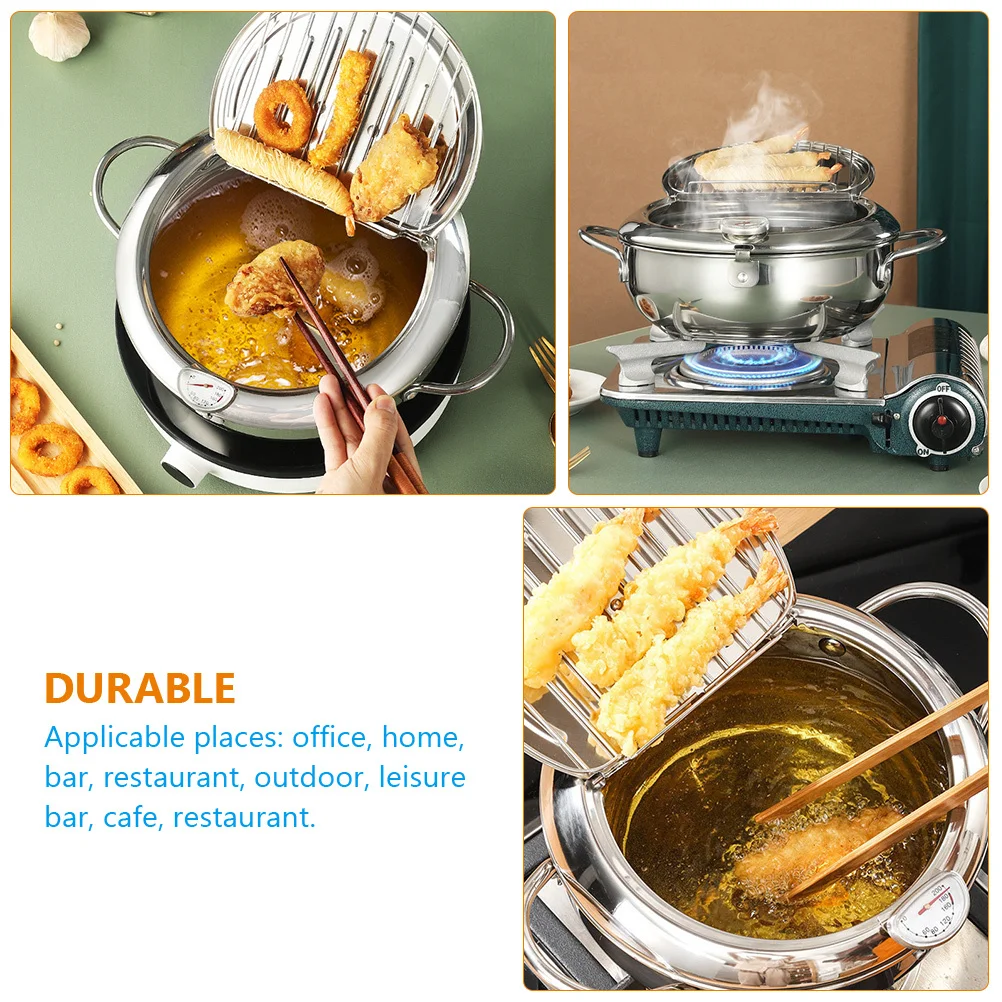 

Japanese Style Deep Fryer Pot Tempura Frying Pan Oil Filtration Thermometer Gas Stove Top Fry Pot Home Office Restaurant
