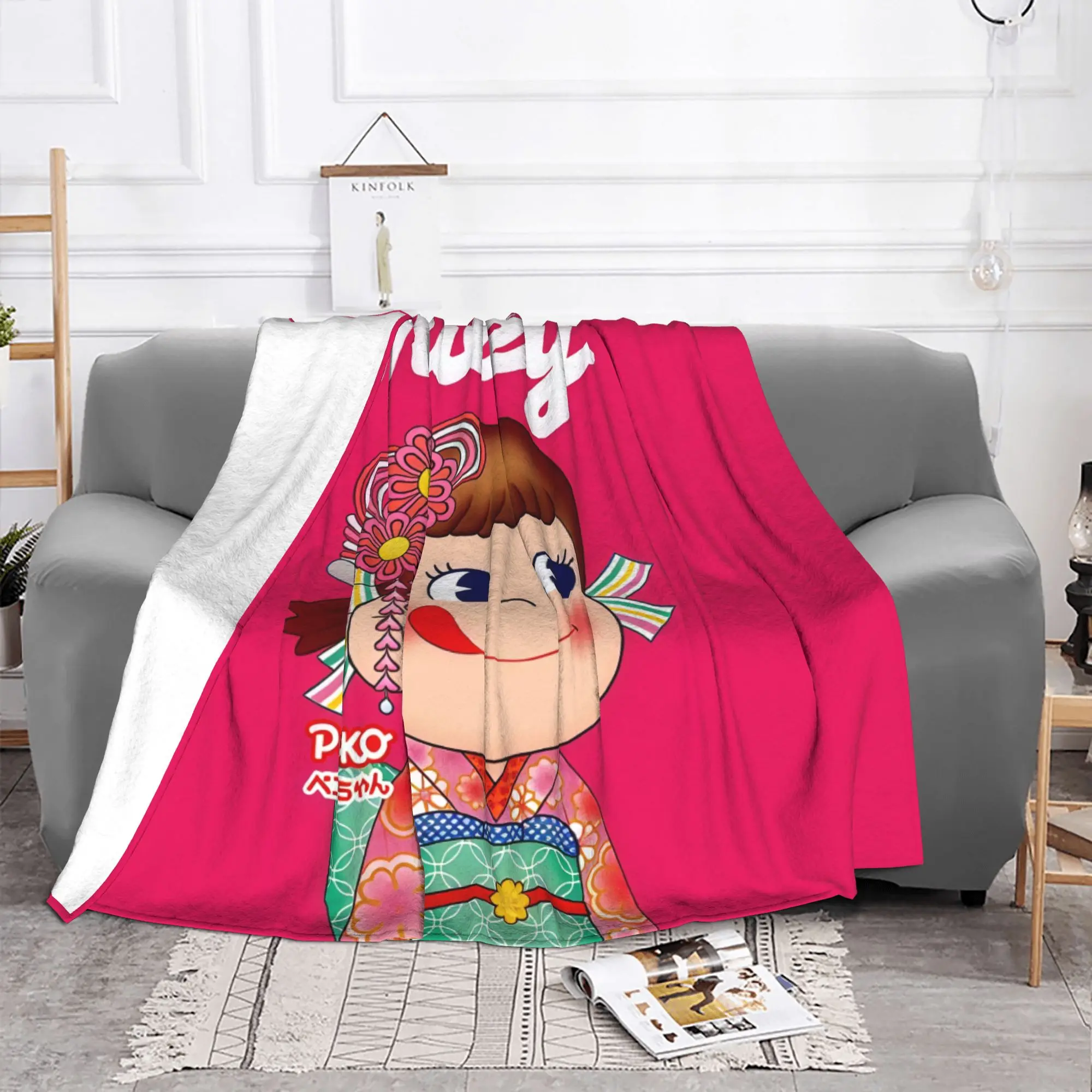 1PC home Cutecore Peko chan Kimono Illustration Fujiya Blanket Super Cosy Plush Home Living Room Sofa halloween