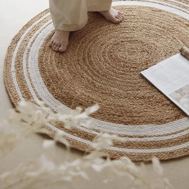 Natural jute hand-woven, glue-free carpet, simple and light luxury, bedroom balcony study
