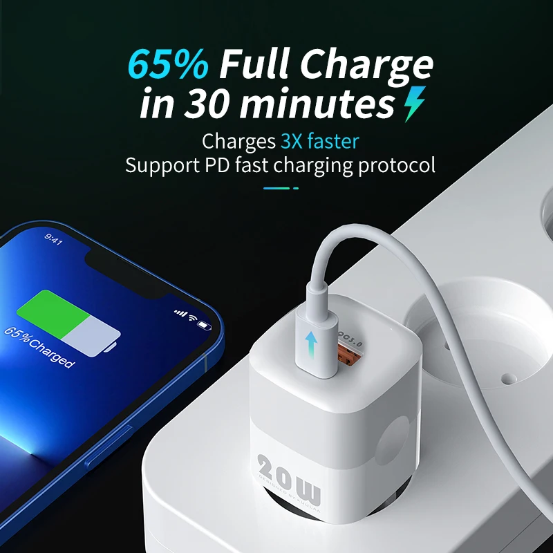 KUULAA USB Type C 20W GaN Charger PD&QC Fast Charging Dual Ports Quick Charge For iPhone 15 14 13 Pro Max Huawei Mate 60 Xiaomi