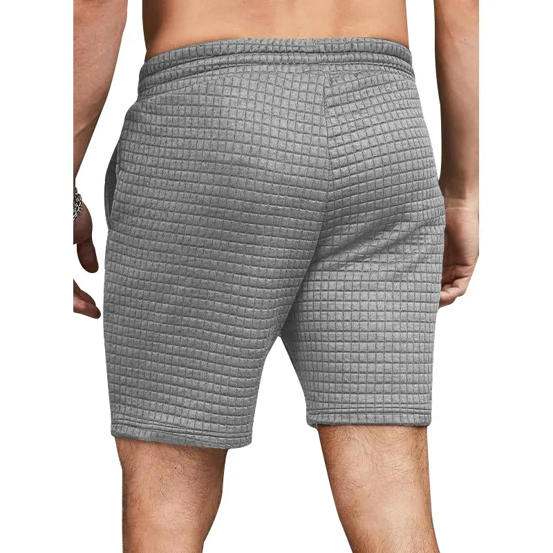Summer Men Solid Color Small Checkered Comfortable Simple Straight Shorts men loose Sports Leisure Fitness Breathable Shorts
