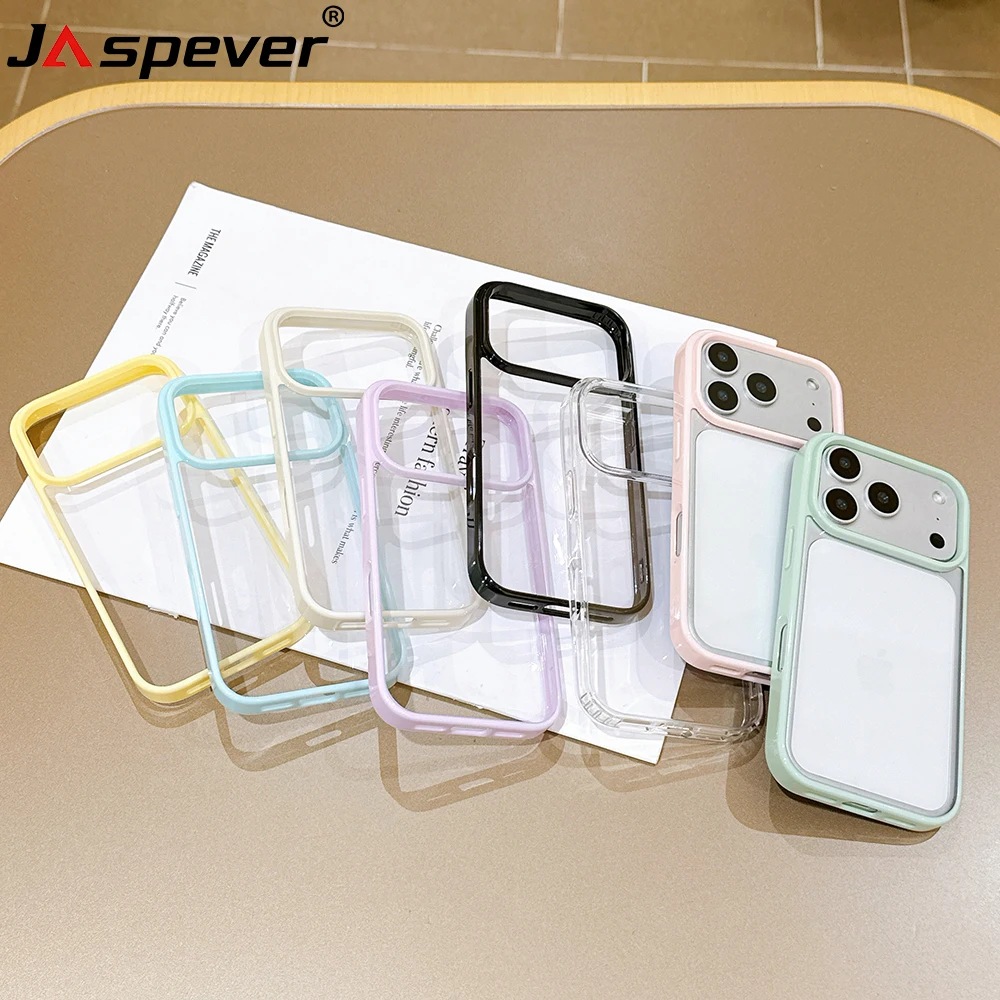 Capa Híbrida de PC Rígido em Cores Vibrantes para iPhone 17 16 15 14 13 12 Pro Max Plus, Capa Protetora de Silicone Transparente e Macia à Prova de Choque 17P