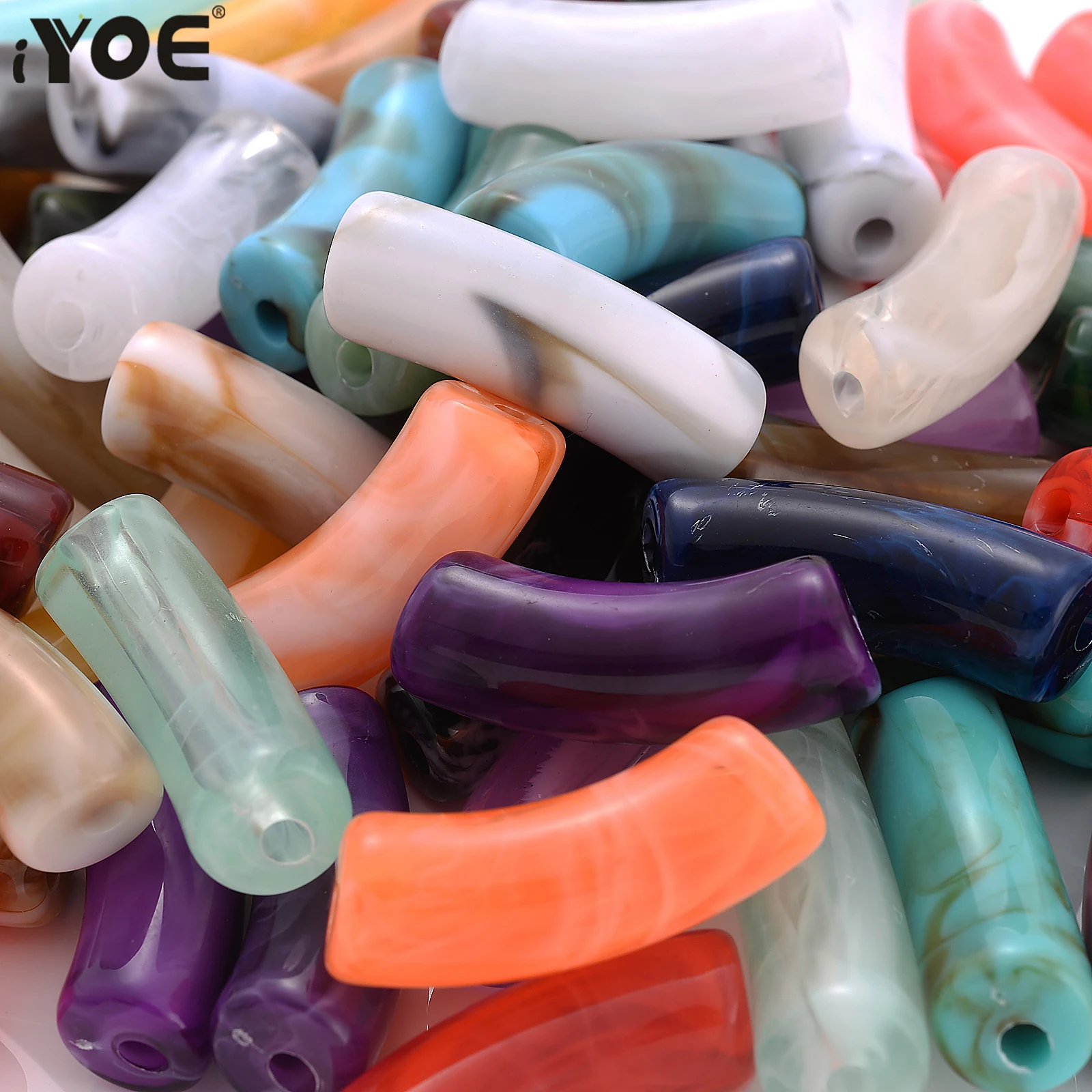 iYOE 5/10pcs Colorful Gradient Bent Pipe Beads Acrylic Elbow Tube Beads For Jewelry Making Bracelet Earring Phone Chain Supplies