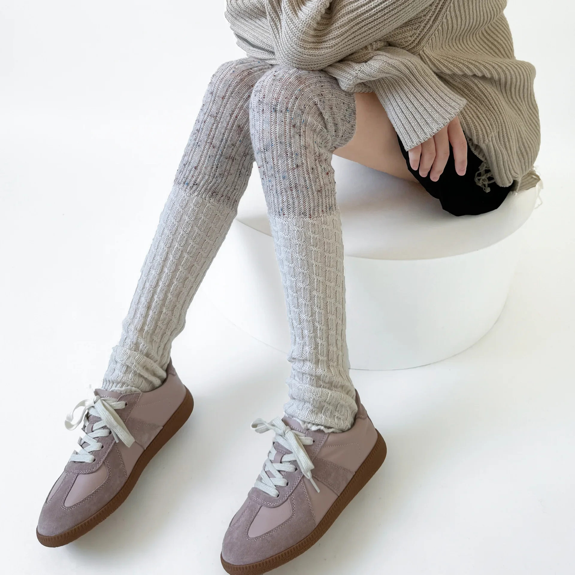 Women Leg Warmers Color Matching Knee High Socks Thigh High Stockings Women Autumn Winter Warm Knitted Foot Cover JK Leg Warmers