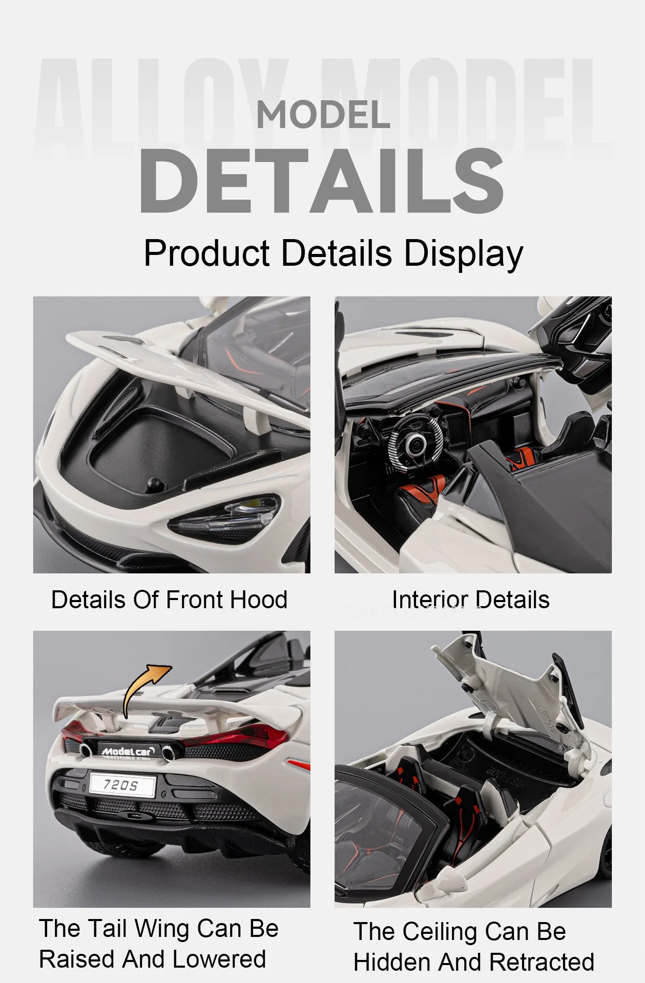 1:32 720S Senna Modell Spielzeug Sportwagen Legierung Druckguss Sound Licht Exquisite Innen Zurückziehen Supercar Modelle für Kinder präsentiert – Detail 9