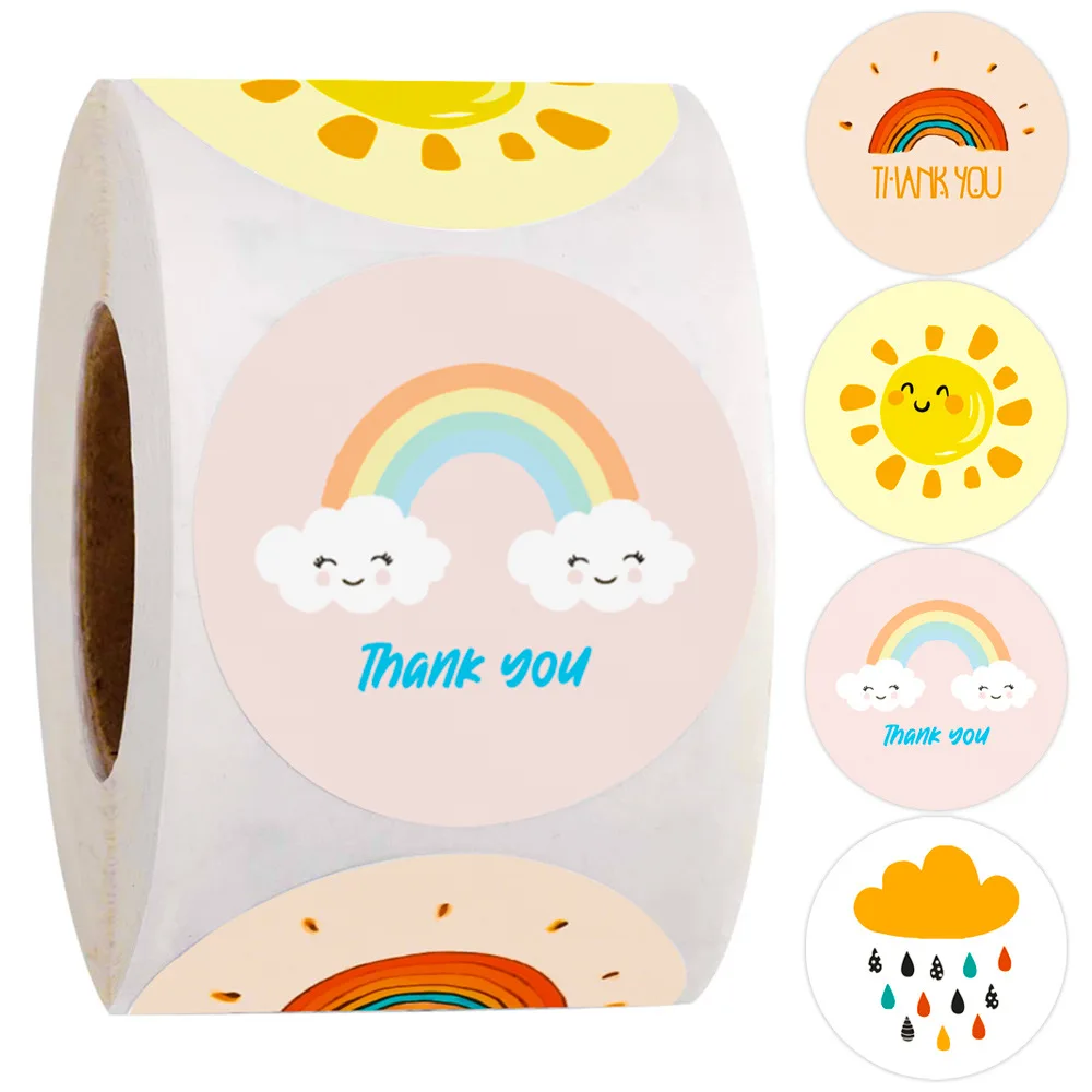 100-500PCS Cute rainbow grazie sticker seal label round flower multicolor label sticker adesivo di cancelleria fatto a mano