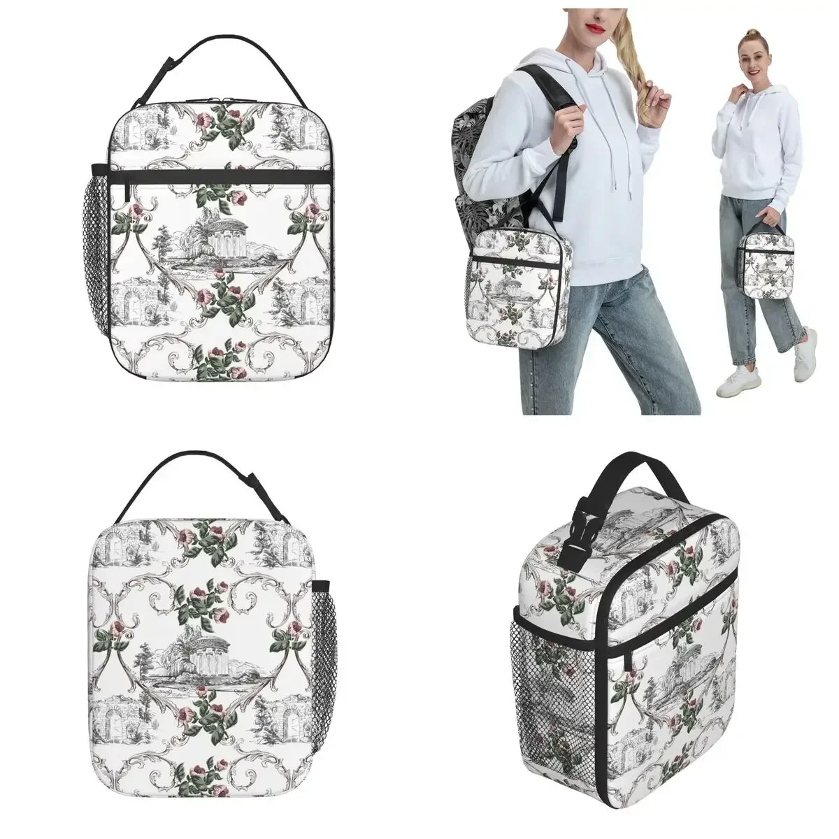 

Винтажные изолированные сумки для обеда в стиле Toile De Jouy, французская ткань 18-го века Jouy