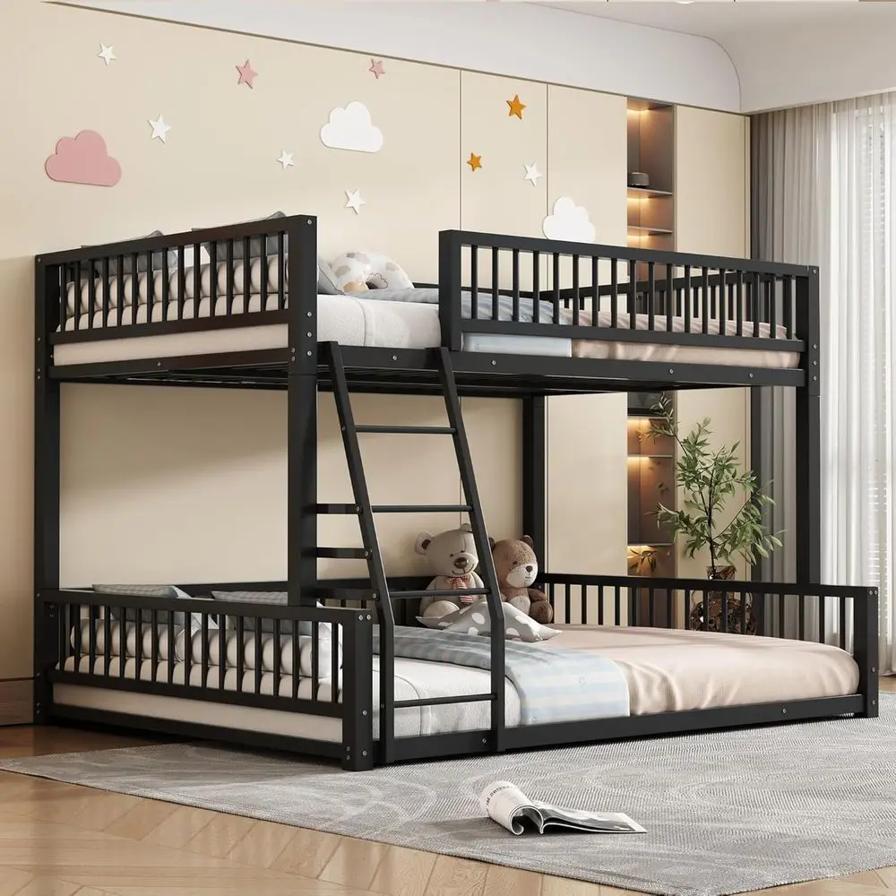 

Heavy-Duty Metal XL Over Queen Bunk Bed with Safety Guardrails, Ladder, and Noise-Free Design for Kids, Teens, and Adults