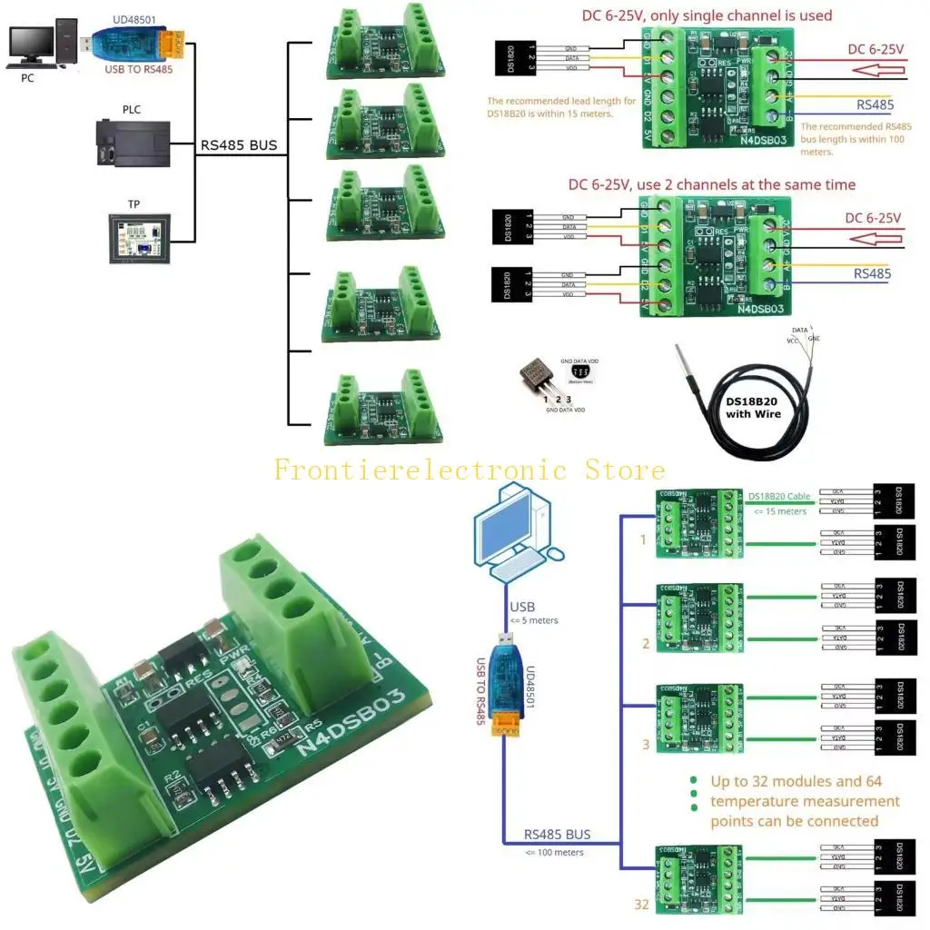 

G8DB RS485 Adapter Board -55-125℃ DS18B20 Sensors for Thermostat Home DS18B20
