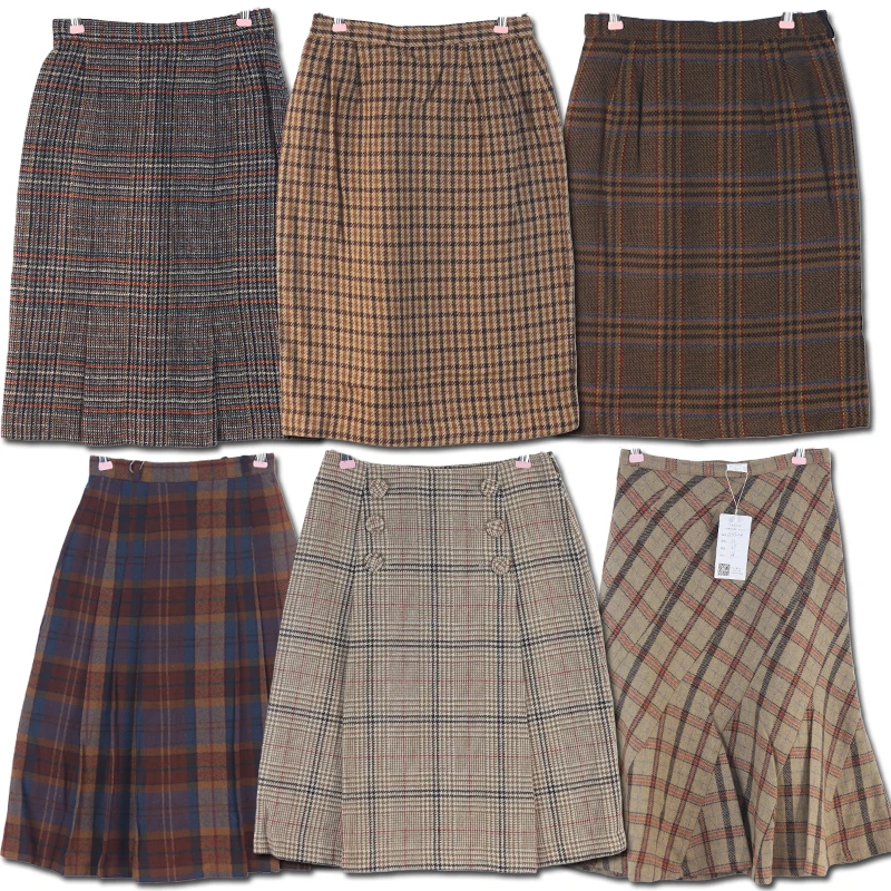 

Vintage Plaid ort Skirt Women's High Waist A-Line Bodycon Wool Blend Polyester Casual Artistic Sle Soft Girl Skirt