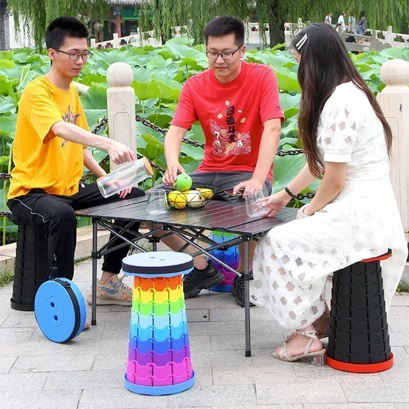 Folding Telescopic Stool Storage Stool Outdoor Travel Folding Stool Adjustable Plastic Fishing Stool Rainbow Telescopic Stool