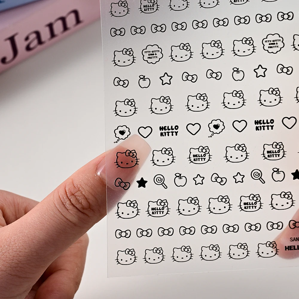 1Pc Cartoon Kuromi Hello Kitty Nail Stickers 5D Reliëf Melodie Cinnamoroll Adhesive Decals Kawaii Sliders Manicure Decoratie