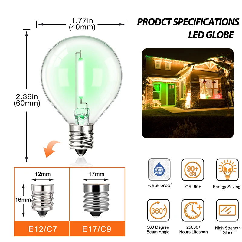 15PCS Vintage RGB String Light Replacement Bulbs E12 Socket 220V 110V G40 1W LED Light Bulb for Street Garland Patio Party Decor