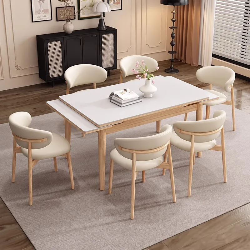 

High Legs Design Dining Tables White Square Luxury Wooden Dining Tables Modern Space Saving Tavoli Da Pranzo Furniture Home