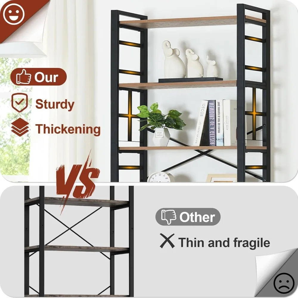 رف كتب عالي التحمل مكون من 7 طبقات على الطراز الصناعي، بطول 84 بوصة مع إطار معدني وأرفف مفتوحة #6