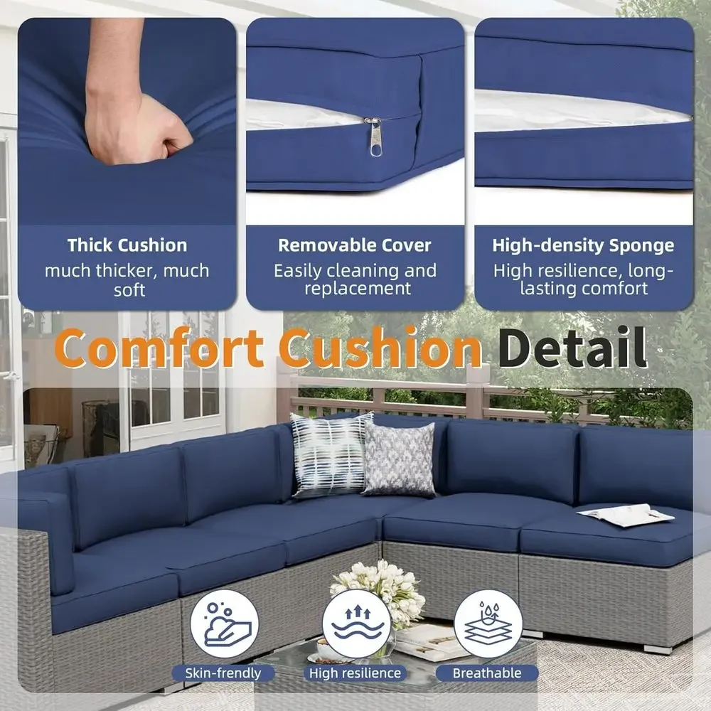 

Special Offer7-Piece Grey Rattan Outdoor Patio Sectional Sofa Set With Cushions And Glass Table
