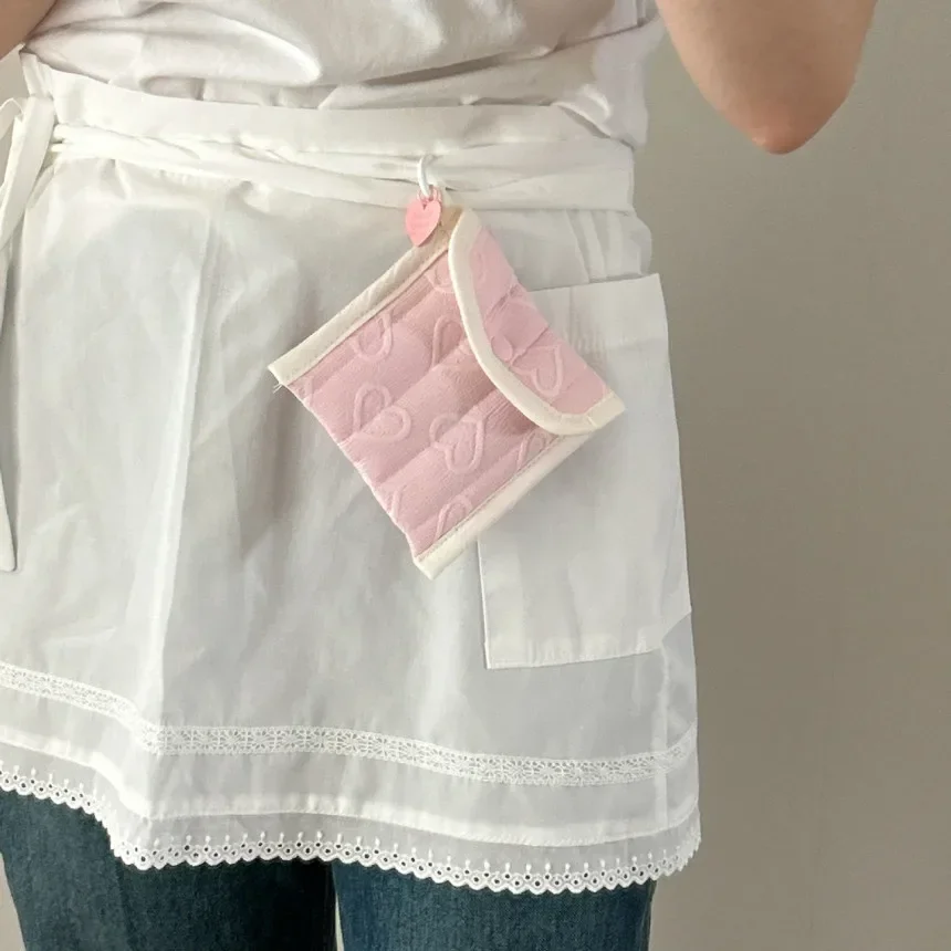 Korean Ins Style Heart Quilted Small Square Bag for Girls Coin Purse Keychain Earphone Card Holder Cute Fresh Portable Pouch