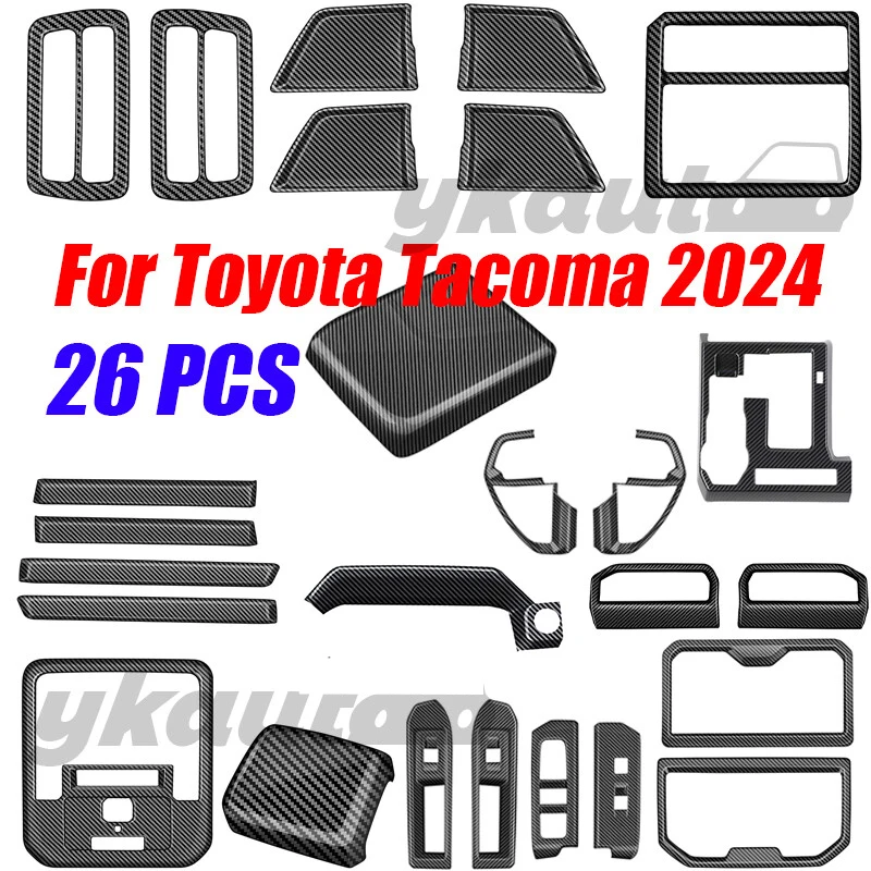 

26PCS Carbon Fiber Interior Accessories Kit Cover Trim For Toyota Tacoma 2024