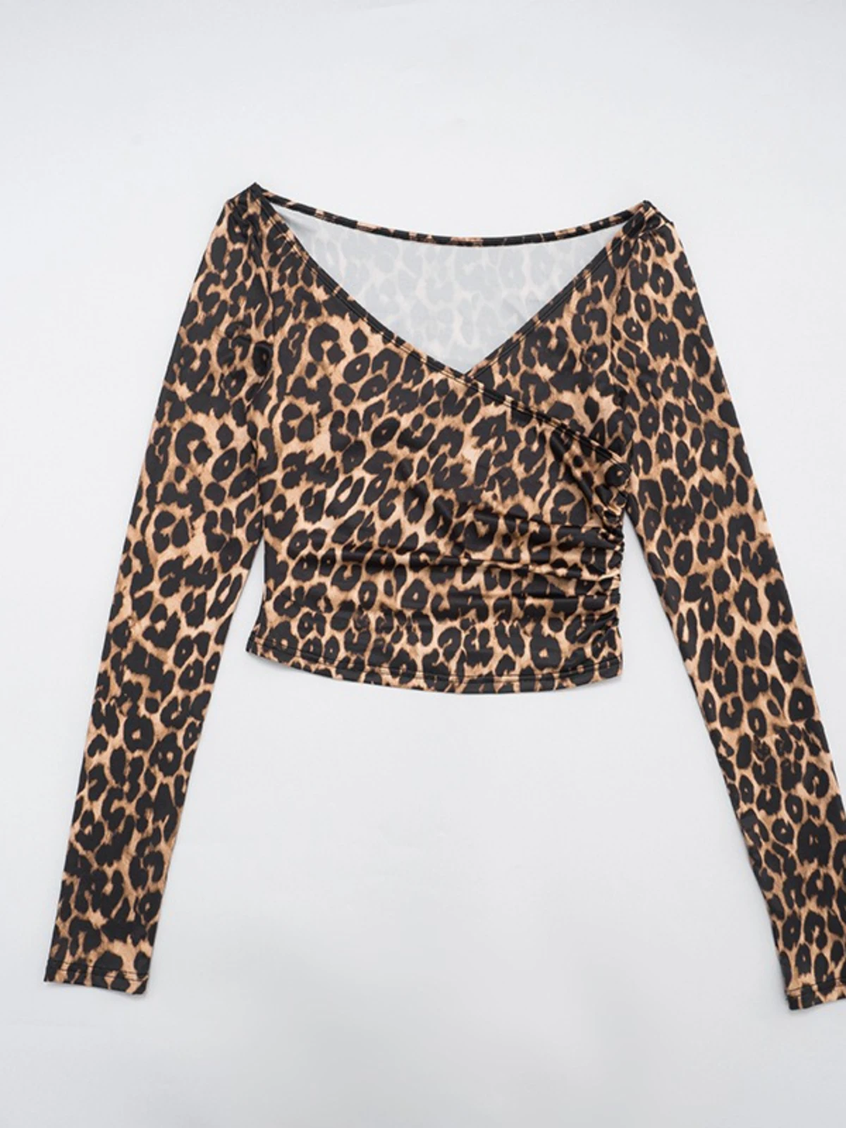 SsTss Women's Leopard Print 2 Pieces Set 2025 Autumn Fashion Deep V Neck Off Shoulder Long Sleeve T Shirt and Long Pants Suits