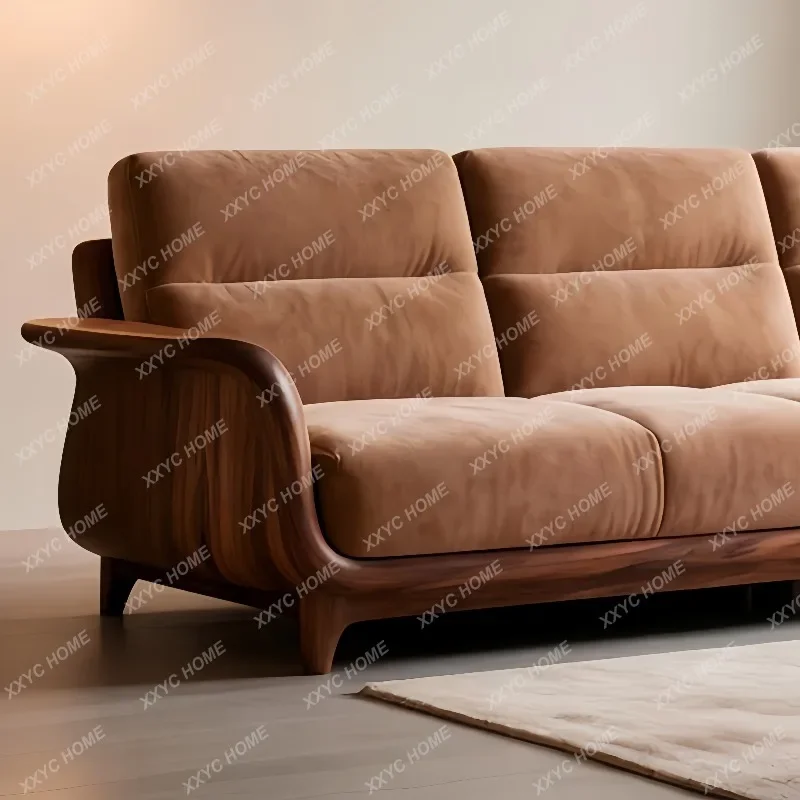 

New Chinese Style Solid Wood Sofa Living Room Villa Homestay Leisure Fabric Sofa