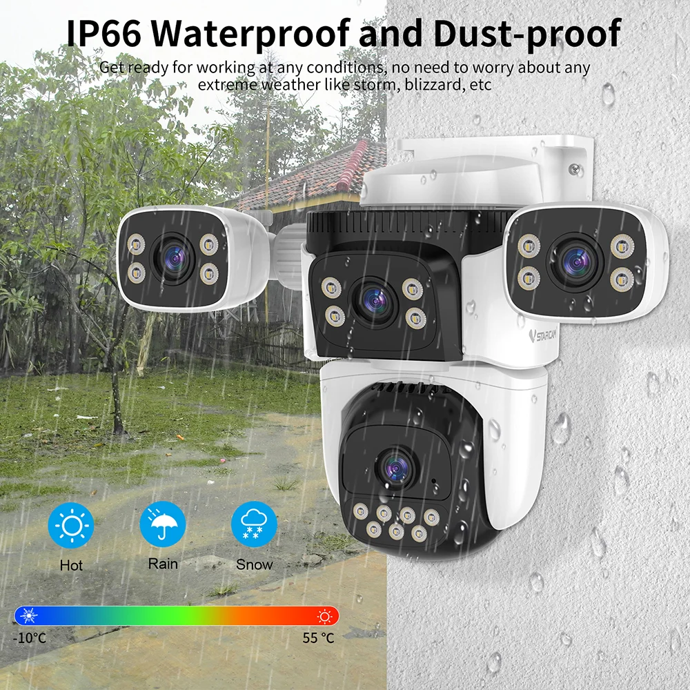VSTARCAM 8MP 2K Четырехобъективная камера видеонаблюдения для улицы, 360° °   Перегляд, обнаружение человека, цветное ночное видение, панорамирование и наклон, двустороннее аудио